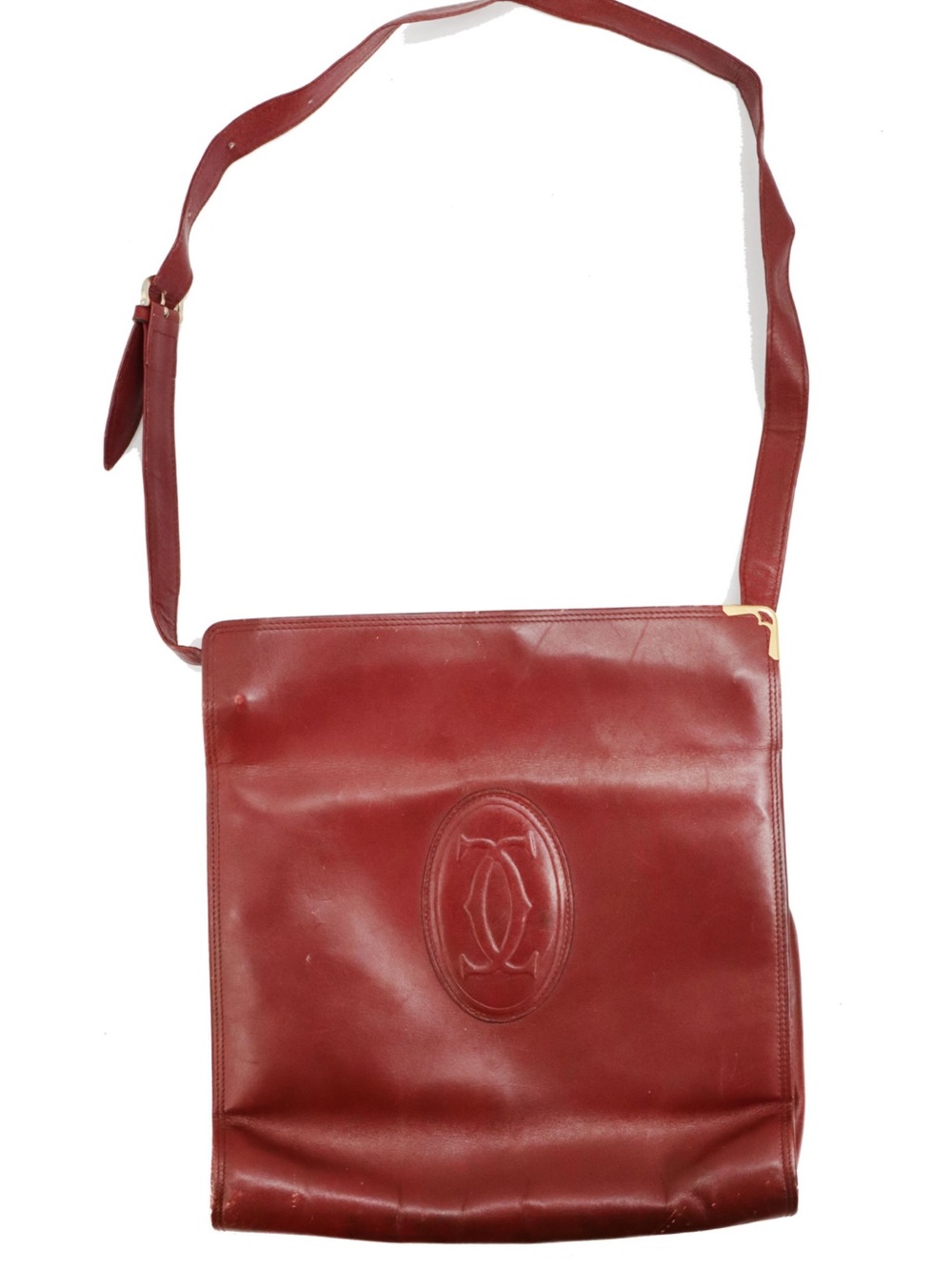 Classic  Must de Cartier Leather Crossbody Bag in Bordeaux with Gold Tone Accent